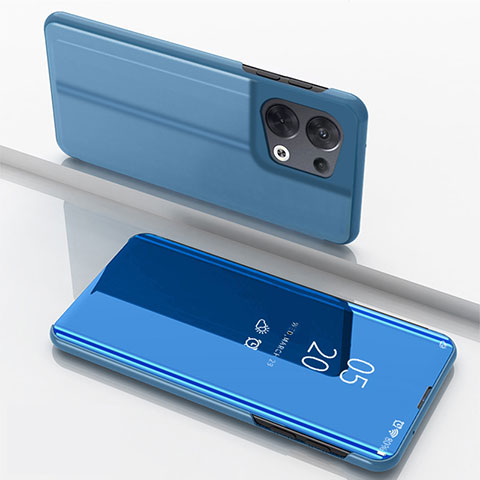 Custodia Portafoglio In Pelle Cover con Supporto Laterale Specchio Cover per Oppo Reno8 5G Blu