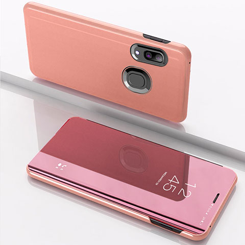 Custodia Portafoglio In Pelle Cover con Supporto Laterale Specchio Cover per Samsung Galaxy A10s Oro Rosa