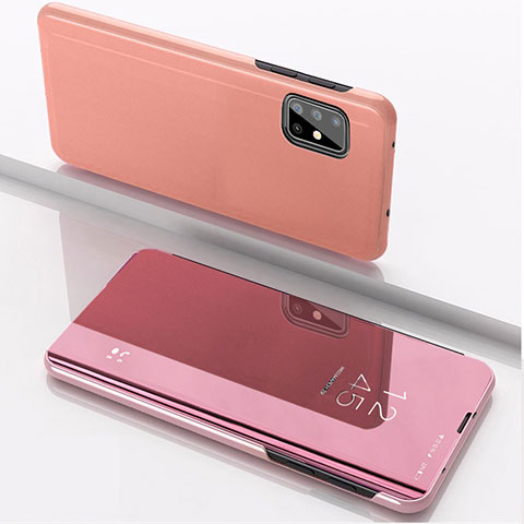 Custodia Portafoglio In Pelle Cover con Supporto Laterale Specchio Cover per Samsung Galaxy A71 5G Oro Rosa