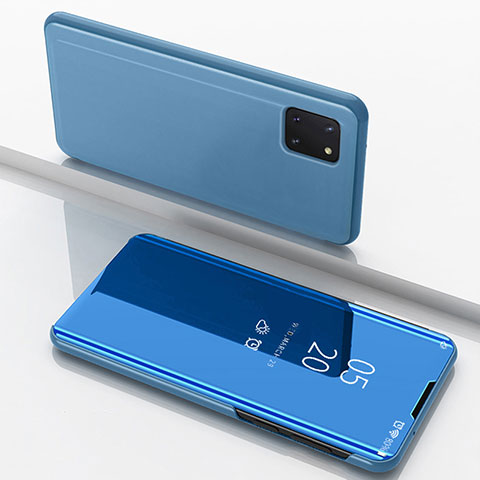 Custodia Portafoglio In Pelle Cover con Supporto Laterale Specchio Cover per Samsung Galaxy A81 Blu