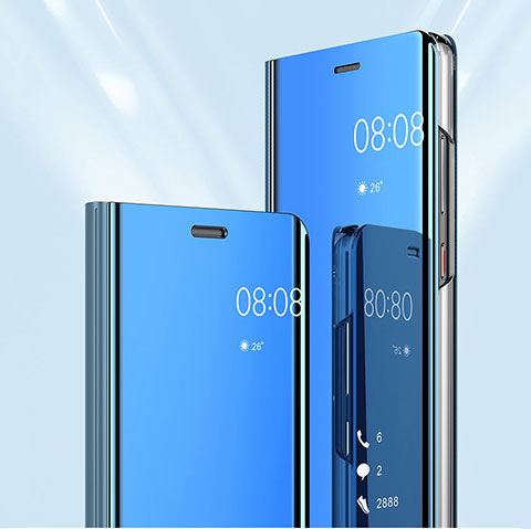 Custodia Portafoglio In Pelle Cover con Supporto Laterale Specchio Cover per Samsung Galaxy A9 (2018) A920 Cielo Blu
