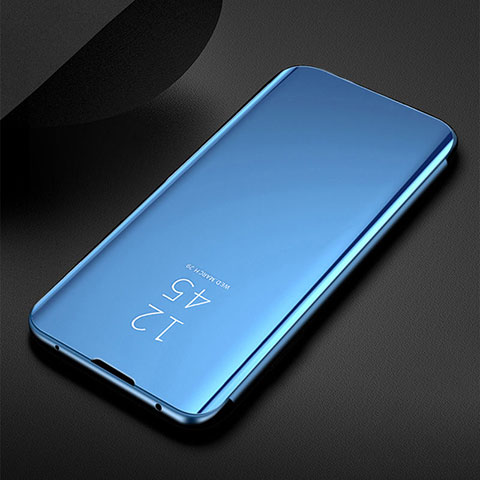 Custodia Portafoglio In Pelle Cover con Supporto Laterale Specchio Cover per Samsung Galaxy M30s Blu