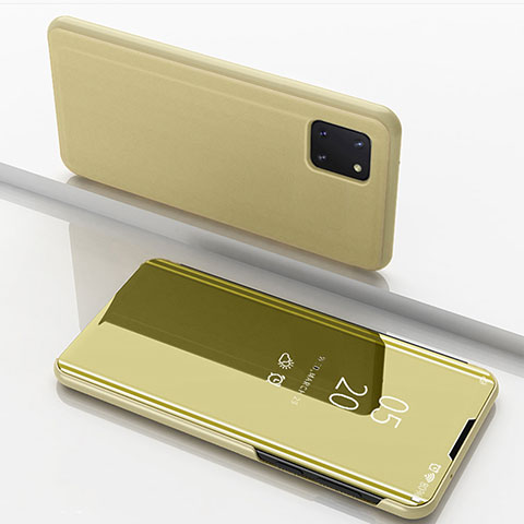 Custodia Portafoglio In Pelle Cover con Supporto Laterale Specchio Cover per Samsung Galaxy M60s Oro