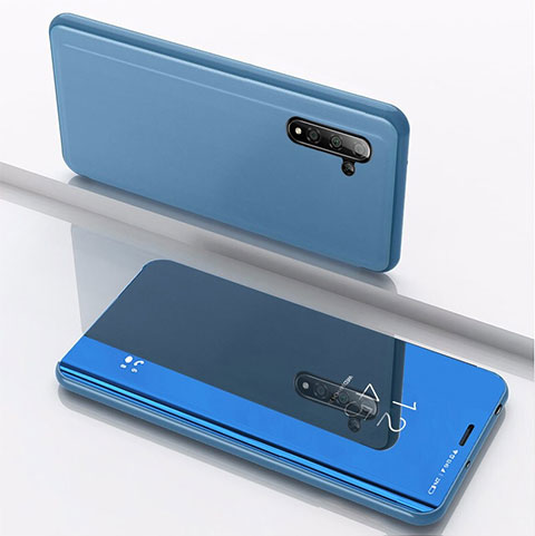 Custodia Portafoglio In Pelle Cover con Supporto Laterale Specchio Cover per Samsung Galaxy Note 10 Blu