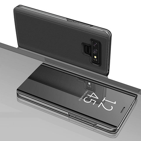 Custodia Portafoglio In Pelle Cover con Supporto Laterale Specchio Cover per Samsung Galaxy Note 9 Nero