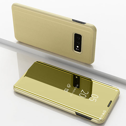 Custodia Portafoglio In Pelle Cover con Supporto Laterale Specchio Cover per Samsung Galaxy S10e Oro