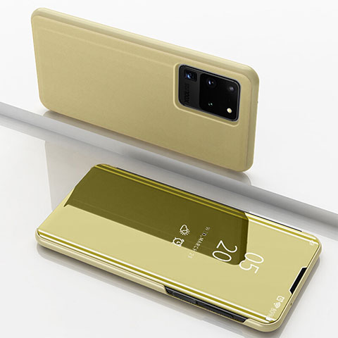 Custodia Portafoglio In Pelle Cover con Supporto Laterale Specchio Cover per Samsung Galaxy S20 Ultra 5G Oro