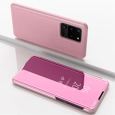 Custodia Portafoglio In Pelle Cover con Supporto Laterale Specchio Cover per Samsung Galaxy S20 Ultra 5G Oro Rosa