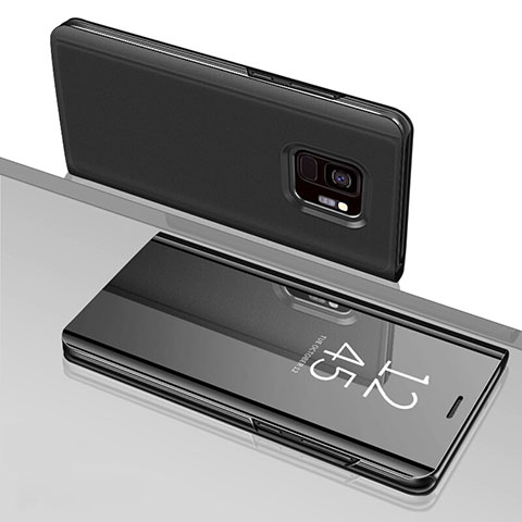 Custodia Portafoglio In Pelle Cover con Supporto Laterale Specchio Cover per Samsung Galaxy S9 Nero