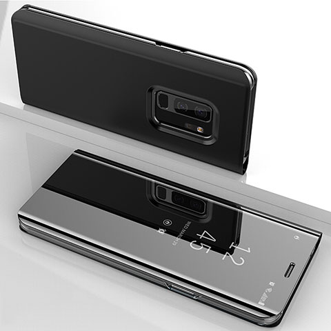 Custodia Portafoglio In Pelle Cover con Supporto Laterale Specchio Cover per Samsung Galaxy S9 Plus Nero