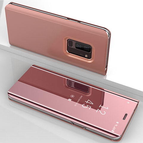 Custodia Portafoglio In Pelle Cover con Supporto Laterale Specchio Cover per Samsung Galaxy S9 Plus Oro Rosa
