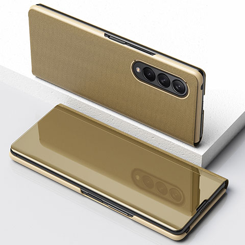 Custodia Portafoglio In Pelle Cover con Supporto Laterale Specchio Cover per Samsung Galaxy Z Fold3 5G Oro