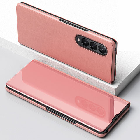 Custodia Portafoglio In Pelle Cover con Supporto Laterale Specchio Cover per Samsung Galaxy Z Fold4 5G Oro Rosa