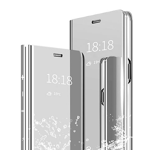 Custodia Portafoglio In Pelle Cover con Supporto Laterale Specchio Cover per Xiaomi Mi 6X Argento