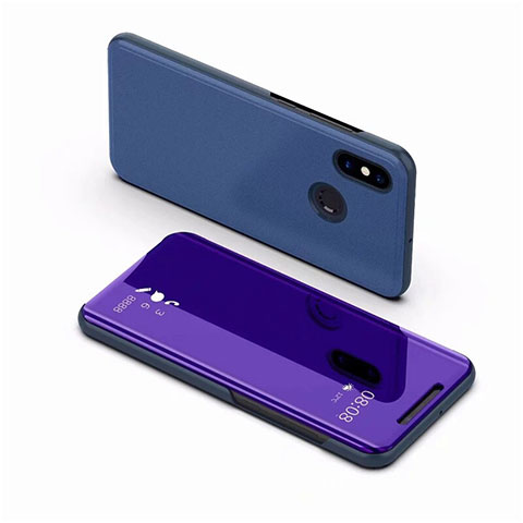 Custodia Portafoglio In Pelle Cover con Supporto Laterale Specchio Cover per Xiaomi Mi 8 Blu