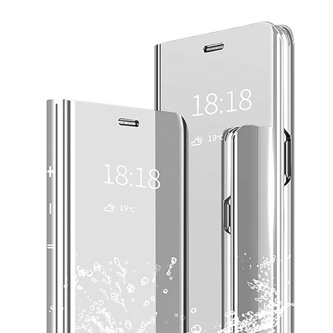 Custodia Portafoglio In Pelle Cover con Supporto Laterale Specchio Cover per Xiaomi Mi 9 Argento