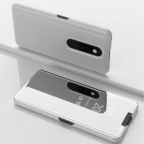 Custodia Portafoglio In Pelle Cover con Supporto Laterale Specchio Cover per Xiaomi Mi 9T Bianco