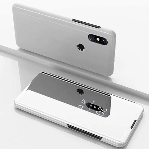 Custodia Portafoglio In Pelle Cover con Supporto Laterale Specchio Cover per Xiaomi Mi Mix 3 Argento