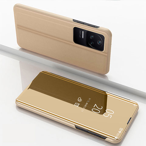 Custodia Portafoglio In Pelle Cover con Supporto Laterale Specchio Cover per Xiaomi Poco F4 5G Oro