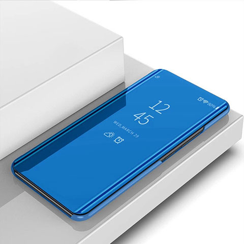 Custodia Portafoglio In Pelle Cover con Supporto Laterale Specchio Cover per Xiaomi Poco M3 Blu