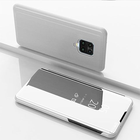 Custodia Portafoglio In Pelle Cover con Supporto Laterale Specchio Cover per Xiaomi Redmi 10X 5G Argento