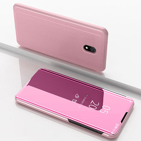 Custodia Portafoglio In Pelle Cover con Supporto Laterale Specchio Cover per Xiaomi Redmi 8A Oro Rosa