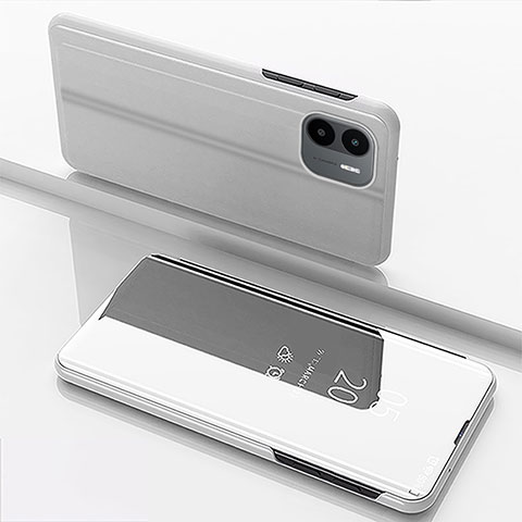 Custodia Portafoglio In Pelle Cover con Supporto Laterale Specchio Cover per Xiaomi Redmi A2 Plus Argento