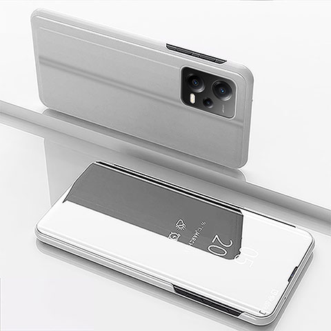 Custodia Portafoglio In Pelle Cover con Supporto Laterale Specchio Cover per Xiaomi Redmi Note 12 5G Argento