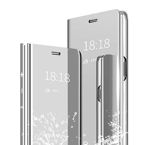 Custodia Portafoglio In Pelle Cover con Supporto Laterale Specchio Cover per Xiaomi Redmi Note 7 Pro Argento