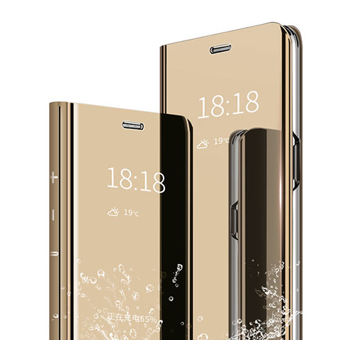 Custodia Portafoglio In Pelle Cover con Supporto Laterale Specchio Cover per Xiaomi Redmi Note 7 Pro Oro