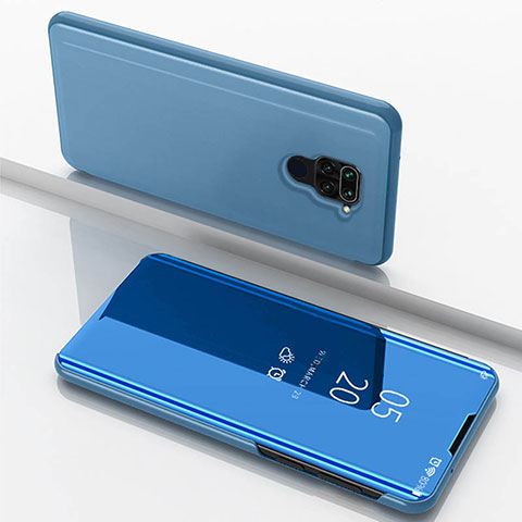 Custodia Portafoglio In Pelle Cover con Supporto Laterale Specchio Cover per Xiaomi Redmi Note 9 Blu