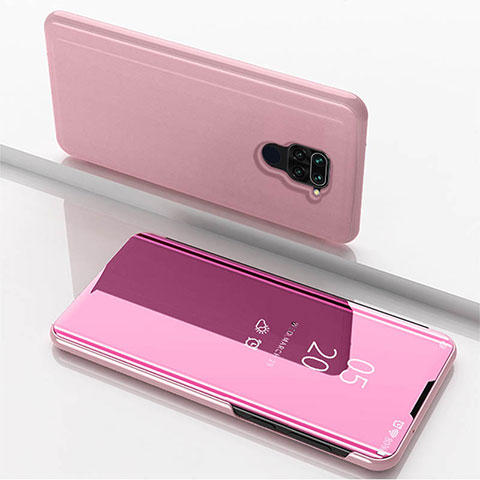 Custodia Portafoglio In Pelle Cover con Supporto Laterale Specchio Cover per Xiaomi Redmi Note 9 Oro Rosa