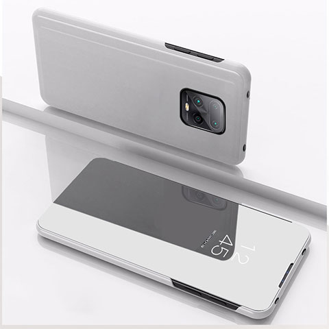 Custodia Portafoglio In Pelle Cover con Supporto Laterale Specchio Cover QH1 per Xiaomi Redmi 10X Pro 5G Argento