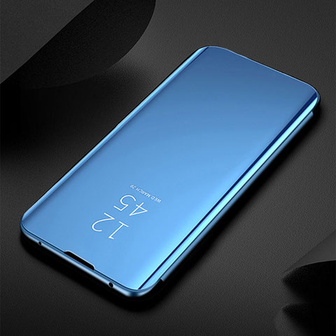 Custodia Portafoglio In Pelle Cover con Supporto Laterale Specchio Cover S01 per Xiaomi Mi Note 10 Blu
