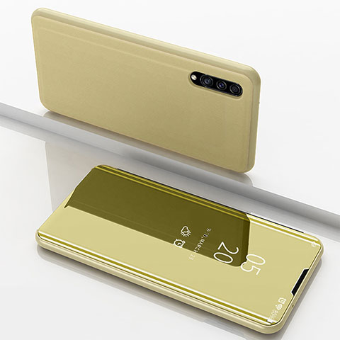 Custodia Portafoglio In Pelle Cover con Supporto Laterale Specchio Cover ZL1 per Samsung Galaxy A30S Oro
