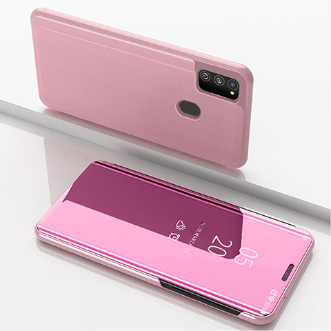 Custodia Portafoglio In Pelle Cover con Supporto Laterale Specchio Cover ZL1 per Samsung Galaxy M21 Oro Rosa