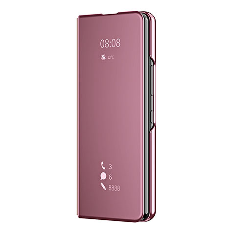 Custodia Portafoglio In Pelle Cover con Supporto Laterale Specchio Cover ZL2 per Samsung Galaxy Z Fold3 5G Oro Rosa