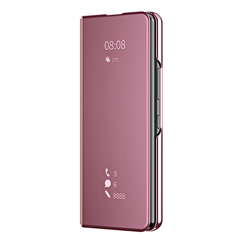 Custodia Portafoglio In Pelle Cover con Supporto Laterale Specchio Cover ZL2 per Samsung Galaxy Z Fold4 5G Oro Rosa