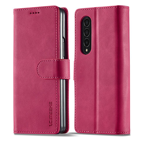 Custodia Portafoglio In Pelle Cover con Supporto LC1 per Samsung Galaxy Z Fold3 5G Rosa Caldo
