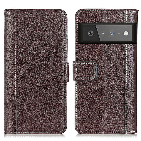 Custodia Portafoglio In Pelle Cover con Supporto M14L per Google Pixel 6 Pro 5G Marrone