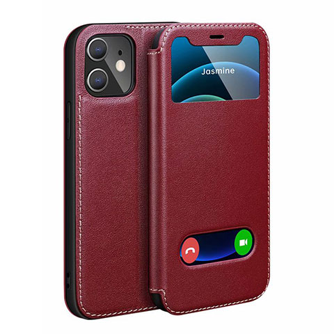 Custodia Portafoglio In Pelle Cover con Supporto N01 per Apple iPhone 12 Mini Rosso