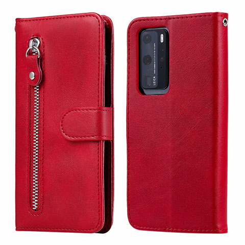 Custodia Portafoglio In Pelle Cover con Supporto N01 per Huawei P40 Pro Rosso