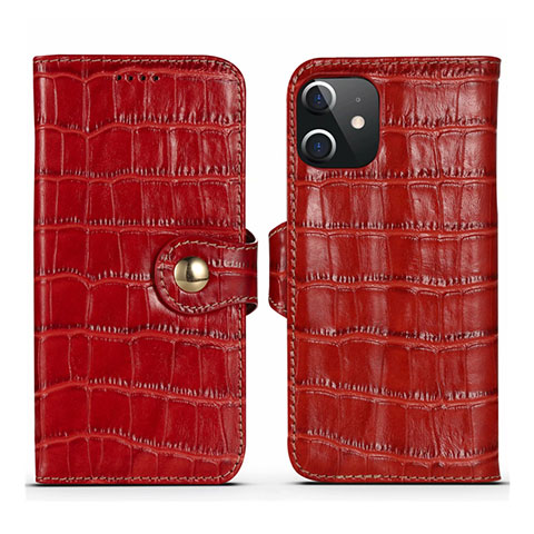 Custodia Portafoglio In Pelle Cover con Supporto N02 per Apple iPhone 12 Mini Rosso