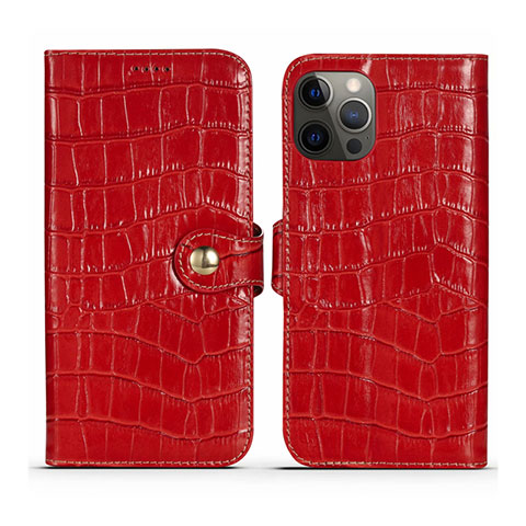 Custodia Portafoglio In Pelle Cover con Supporto N02 per Apple iPhone 12 Pro Rosso