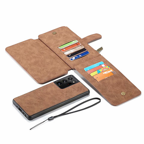 Custodia Portafoglio In Pelle Cover con Supporto N03 per Samsung Galaxy Note 20 Ultra 5G Marrone