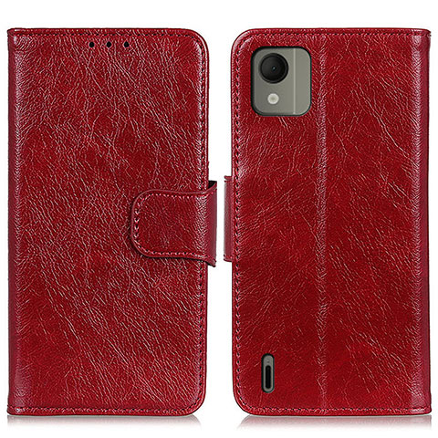 Custodia Portafoglio In Pelle Cover con Supporto N05P per Nokia C110 Rosso