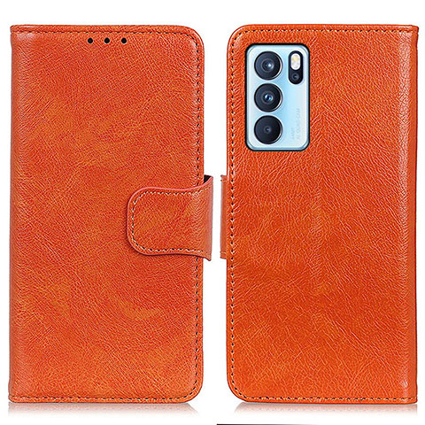 Custodia Portafoglio In Pelle Cover con Supporto N05P per Oppo Reno6 Pro 5G India Arancione