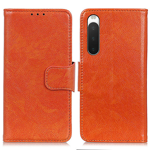 Custodia Portafoglio In Pelle Cover con Supporto N05P per Sony Xperia 10 V Arancione