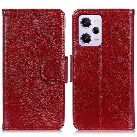 Custodia Portafoglio In Pelle Cover con Supporto N05P per Xiaomi Redmi Note 12 Pro 5G Rosso