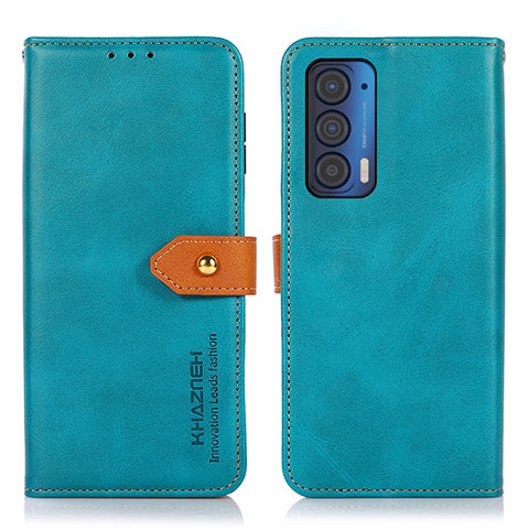 Custodia Portafoglio In Pelle Cover con Supporto N07P per Motorola Moto Edge (2021) 5G Ciano